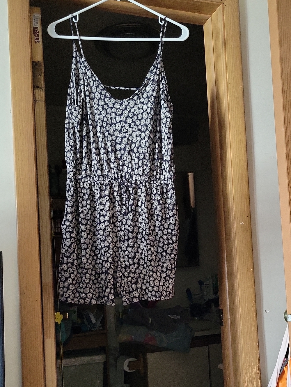 Black and White Printed Spaghetti-Strap Mini Dress